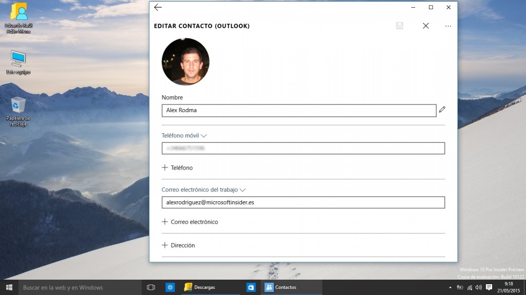 Aplicación de Contactos Windows 10