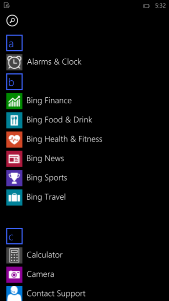 Cajón de aplicaciones de Windows 10