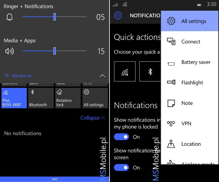 Las novedades en Windows 10 Mobile en los accesos directoss