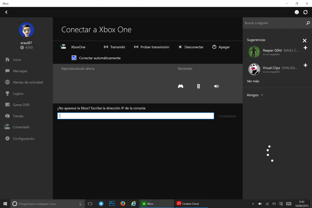 Conexión a Xbox One desde app Xbox de Windows 10