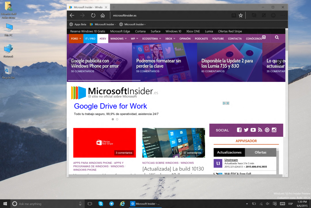 Windows 10 y el tema oscuro en Microsoft Edge