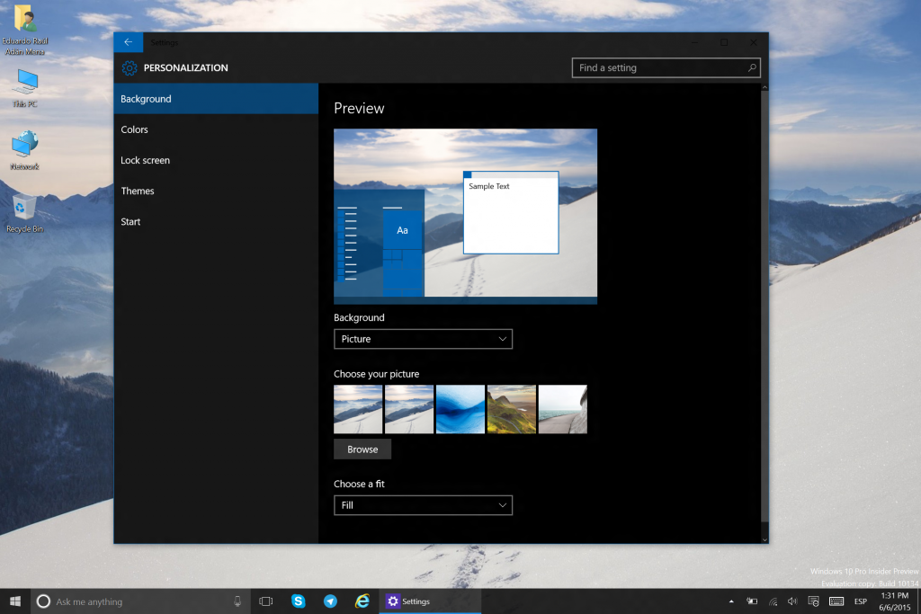 La personalización en Windows 10 con tema oscuro