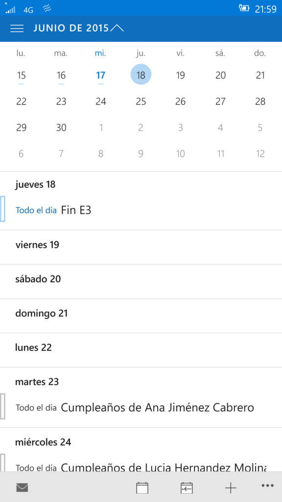 Captura a la aplicación de calendario de Outlook