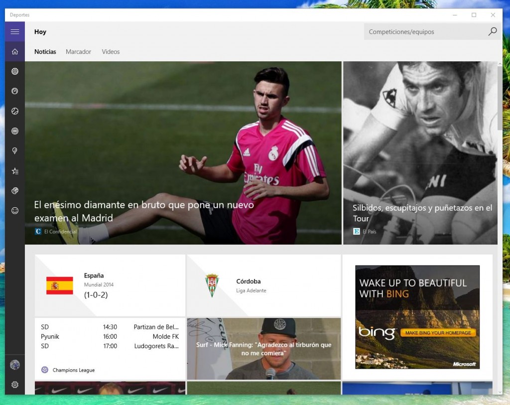 Captura de la pantalla principal de MSN Deportes