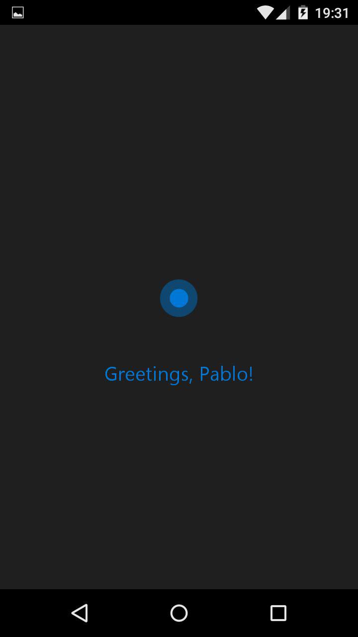 Cortana saluda al usuario llamándole por su nombre