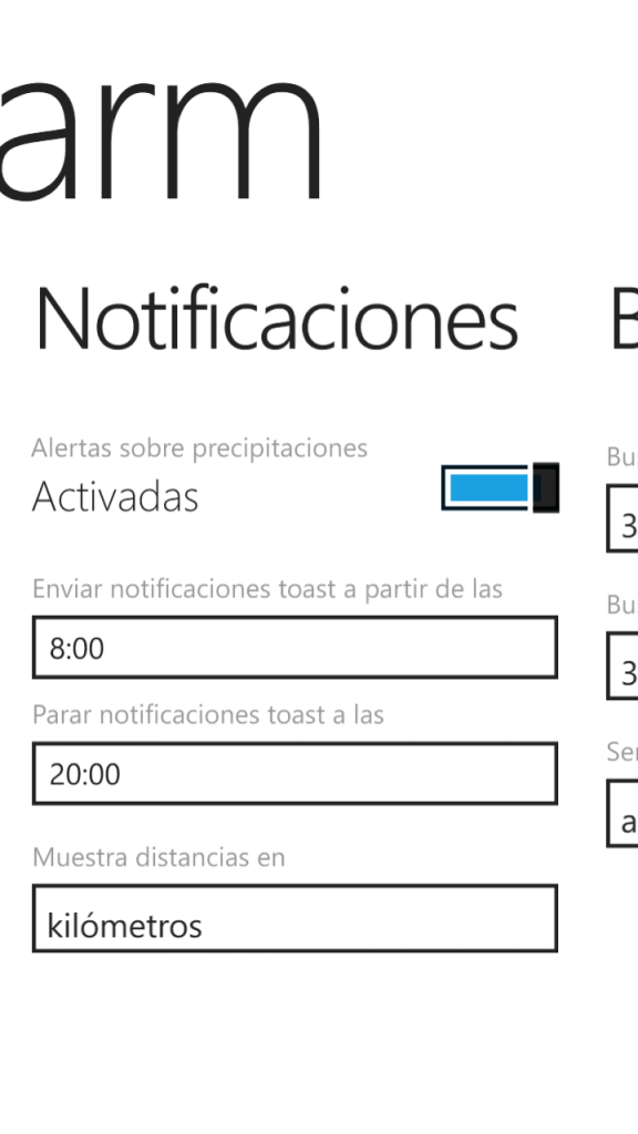 Configuración de notificaciones en Rain Alarm