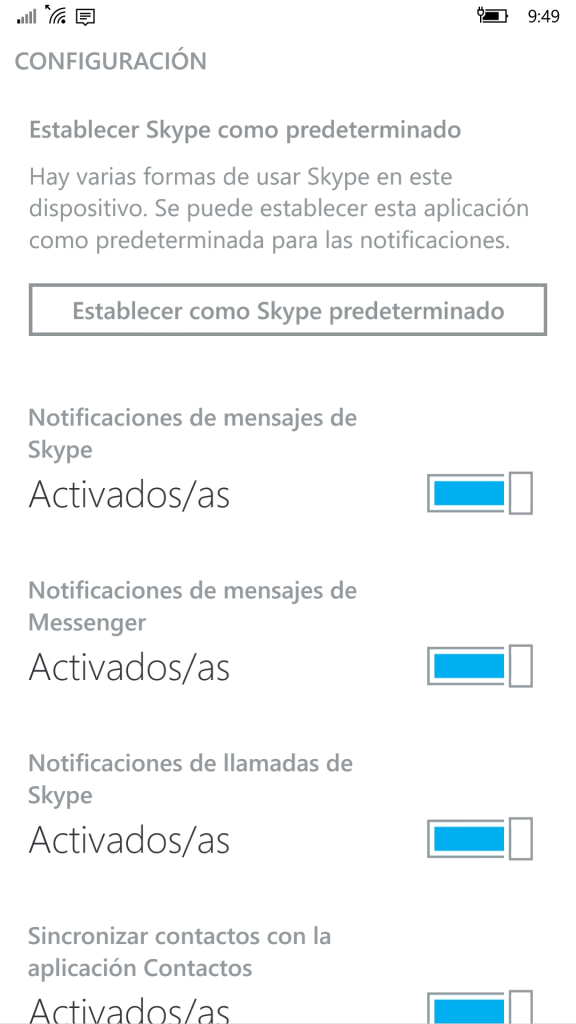 Establecer como app de Skype por defecto