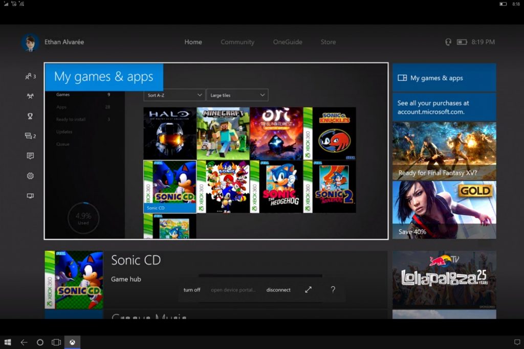 Aplicación universal de Xbox One en Windows 10